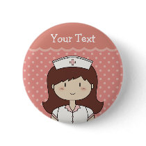 Cute cartoon nurse (brunette) button