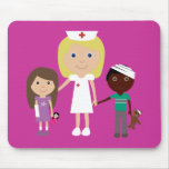 Cute Cartoon Nurse & Children Customizable Pink Mouse Pad