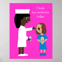 Cute Cartoon Nurse Giving Child Medicine Poster