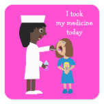 Cute Cartoon Nurse Giving Child Medicine Sticker
