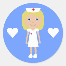 Cute Cartoon Nurse & Hearts Customizable Blue Sticker