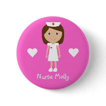 Cute Cartoon Nurse & Hearts Personalized Pink