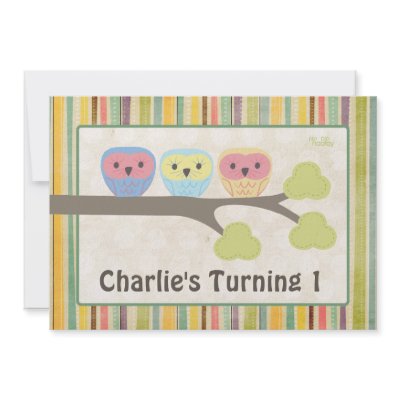 Cute Cartoon Owls Birthday Party Retro Invitation by Pip_Gerard