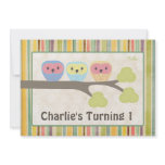 Cute Cartoon Owls Birthday Party Retro Invitation
