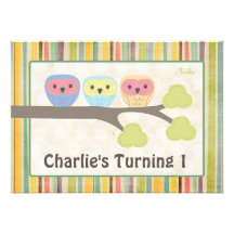 Cute Cartoon Owls Birthday Party Retro Invitation