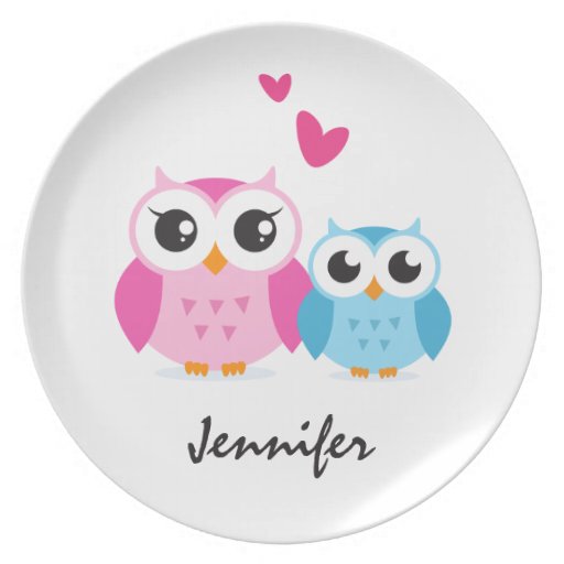 Cute cartoon owls with hearts personalized name plates