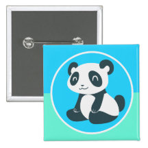 Cute Cartoon Panda Aqua Pin