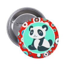 Cute Cartoon Panda Red Whorls Pinback Button
