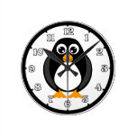 Cute Cartoon Penguin Black and White Wall Clock