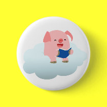 Cute Cartoon Pig Reader on Cloud Button Badge
