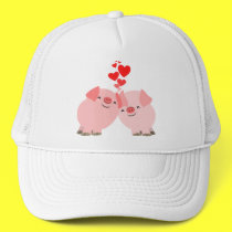 Cute Cartoon Pigs in Love Hat