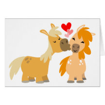Cute Cartoon Ponies in Love greeting card