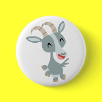 Cute Cartoon Prancing Goat  Button Badge