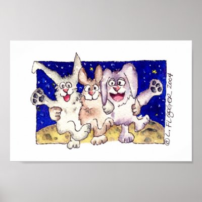 Cute Cartoon Rabbits Moon Dancing Poster Print by zooogle