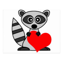 Cute Cartoon Raccoon Holding Heart Postcard