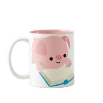 Cute Cartoon Reading Piglet  Mug