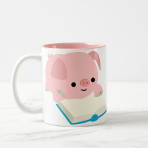 Cute Cartoon Reading Piglet  Mug