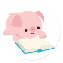 Cute Cartoon Reading Piglet  Sticker