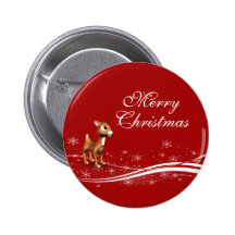 Cute Cartoon Reindeer Christmas Button