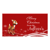 Cute Cartoon Reindeer Christmas Custom Photo Card