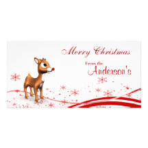 Cute Cartoon Reindeer Christmas Gift Tags Custom Photo Card