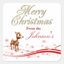 Cute Cartoon Reindeer Christmas Gift Tags Square Sticker