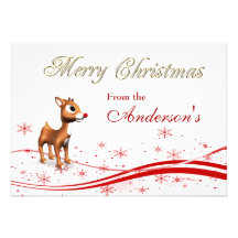 Cute Cartoon Reindeer Christmas Greeting Card Personalized Invitations