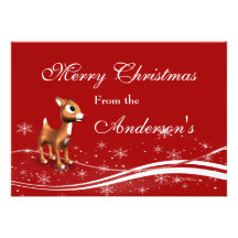 Cute Cartoon Reindeer Christmas Greeting Card Personalized Invitation