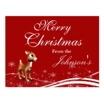 Cute Cartoon Reindeer Christmas Greeting Post Card
