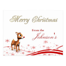 Cute Cartoon Reindeer Christmas Greeting Postcards