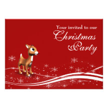 Cute Cartoon Reindeer Christmas Party Invitation