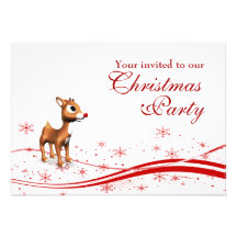 Cute Cartoon Reindeer Christmas Party Invitation