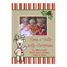Cute Cartoon Reindeer Christmas Photo Card Invitations