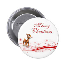 Cute Cartoon Reindeer Christmas Pinback Button