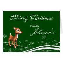 Cute Cartoon Reindeer & Santa Claus Christmas Greeting Card