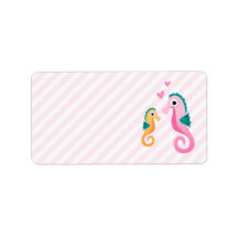Cute cartoon seahorses on pale pink stripes blank personalized address labels