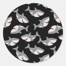 Cute Cartoon Sharks Repeat Vector Pattern Stickers