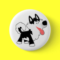 Cute Cartoon Siberian Husky Button Badge