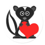 Cute Cartoon Skunk Holding Heart Round Stickers