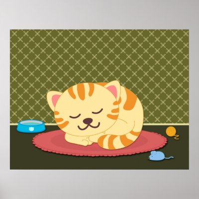 Funny  Cute Cartoons on Cute Cartoon Sleeping Kitty Cat Fun Poster Print By Jamene Clothing