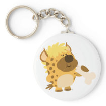 Cute Cartoon Spotted Hyena Crushing a Bone Keyring Keychain