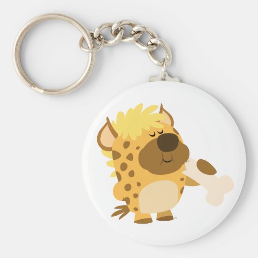 Cute Cartoon Spotted Hyena Crushing a Bone Keyring Keychain