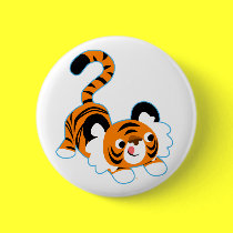 Cute Cartoon Tiger Ready To Play Button Badge