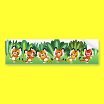 Cute Cartoon Tigers Dance In Jungle Bumper Sticker bumper stickers