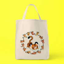 Cute Cartoon Tigers Mandala (Blue) Grocery  Bag
