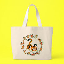 Cute Cartoon Tigers Mandala (green) Jumbo Bag
