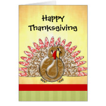Cute Cartoon Turkey Damask Pattern Cards