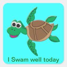 Cute Cartoon Turtle Square Sticker