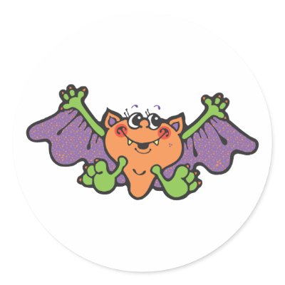 cute cartoon vampire bat round stickers by halloweenie