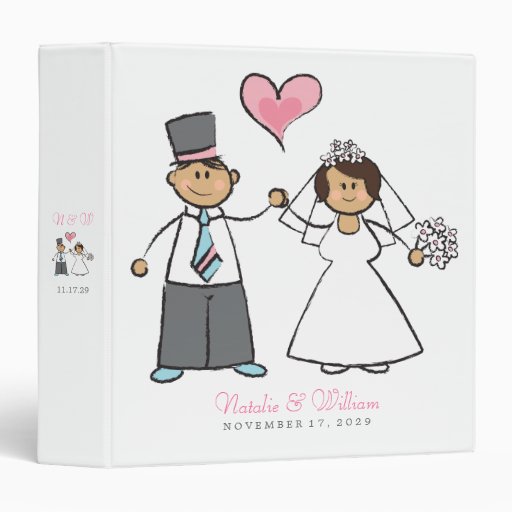 Cute Cartoon Wedding Couple Bride Groom Love Heart Binder